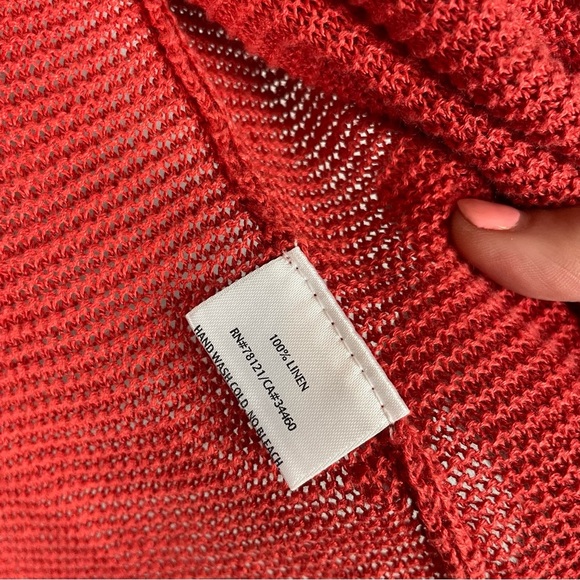 Eileen Fisher Petite Open Front Linen Cardigan PM Red Short Sleeve Knit - Picture 7 of 8